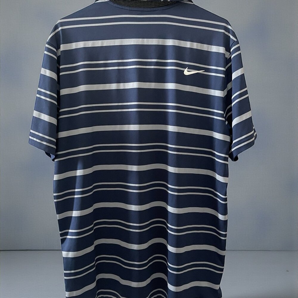 Nike Dri-FIT Striped Polo Shirt Men’s Large Blue White Golf Performance Top - Picture 3 of 6